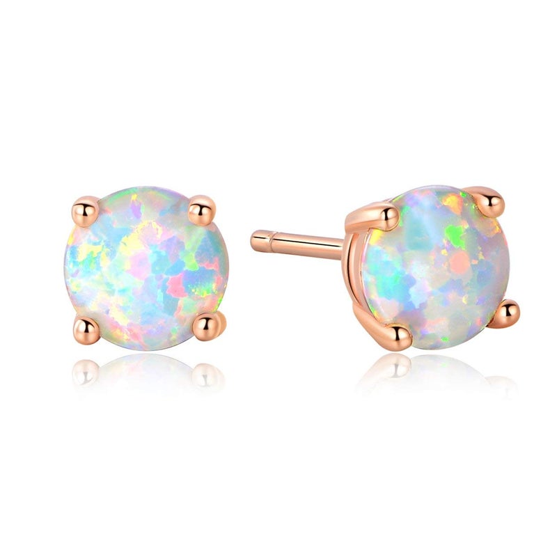 GEMSME 18K Rose Gold Plated Opal Stud Earrings 6MM Round For Women (6mm 1 Pairs) - Image 4